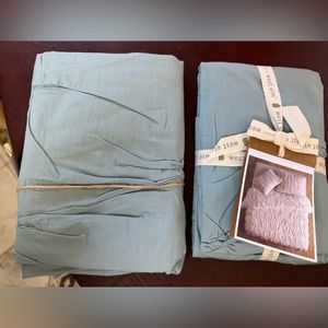 2 West Elm Shams Organic Pintuck Sage Green Cotton NWT